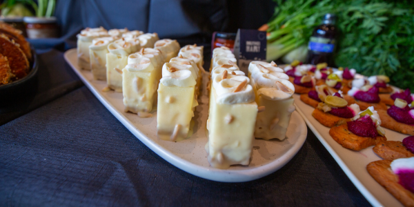 Plates of cakes and pastries on a buffet
