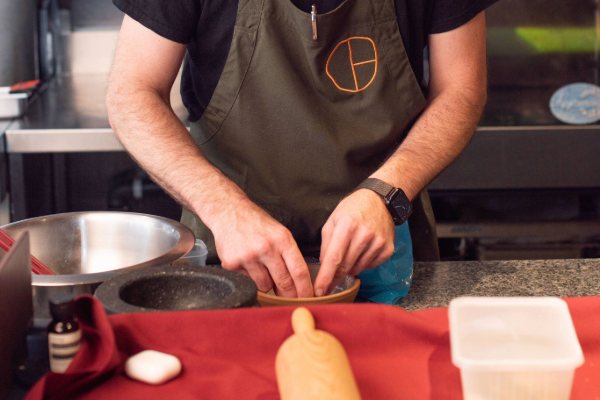 In the kitchen with Julian Hill at Navi restaurant.