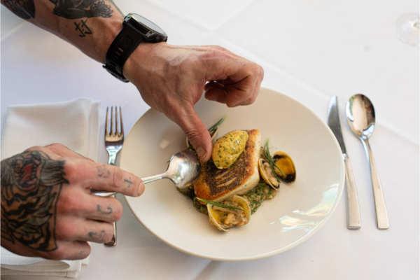 Pan seared snapper with butter enriched with sea urchin and wakame from Southern Seagreens.
